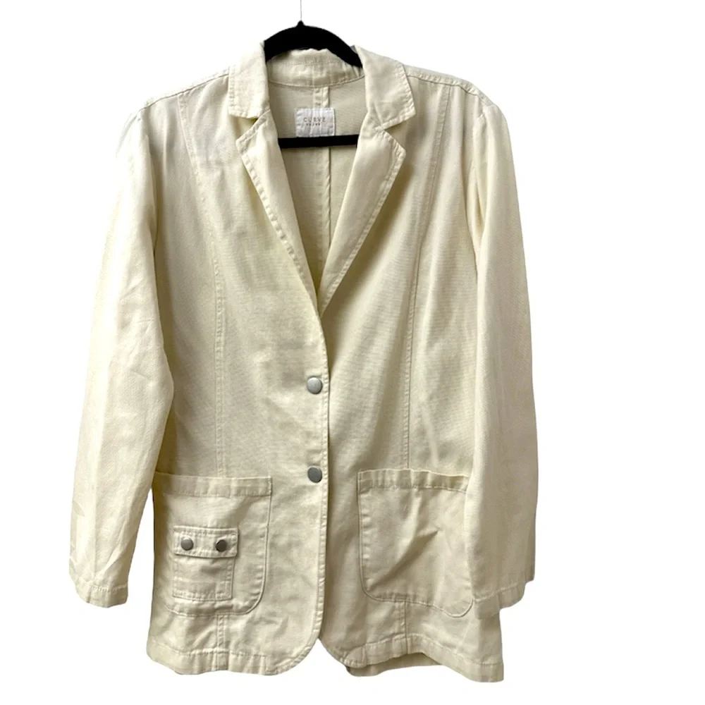 CURVE APPEAL Cream Cotton Soft Denim-Like Jacket Women’s Size Small - Picture 2 of 8